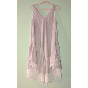 100% Cotton Lagenlook Pale Pink Purple Midi Dress